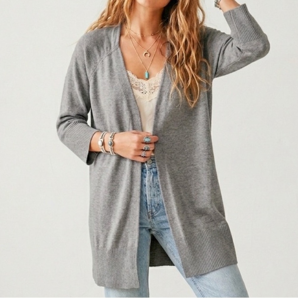 Aritzia WILFRED FREE Unwind Open Front Cardigan S Gray Wool Cotton Blend Sweater